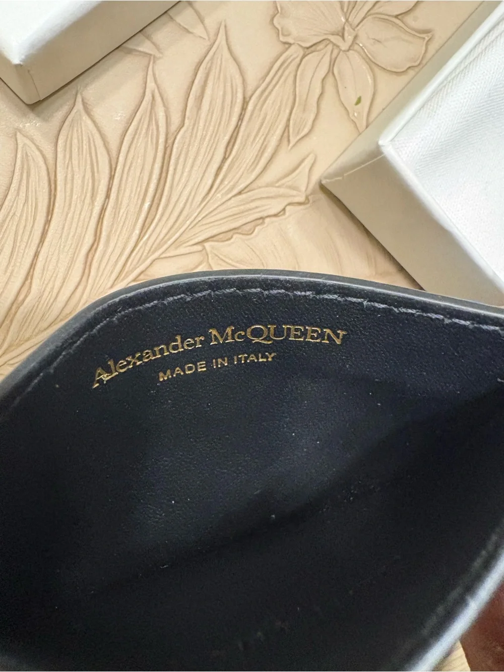 Alexander McQueen Navy Croc-Embossed Card & Key Holder with Gold Skull